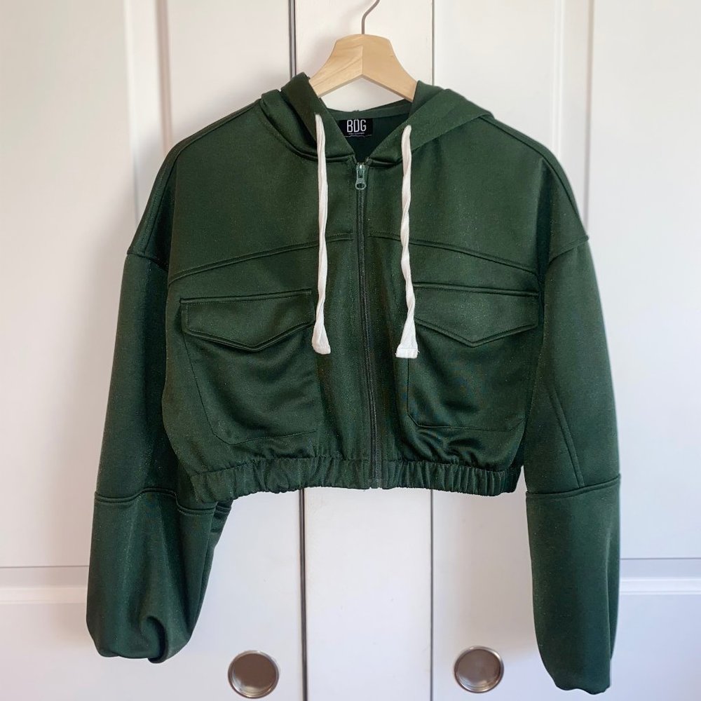 BDG Urban Outfitters Hunter Green Cropped Sweatshirt Zip Small